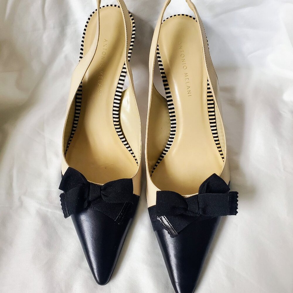 Antonio Melani Two-Tone Black & Cream Pointed Toe Slingback Pumps